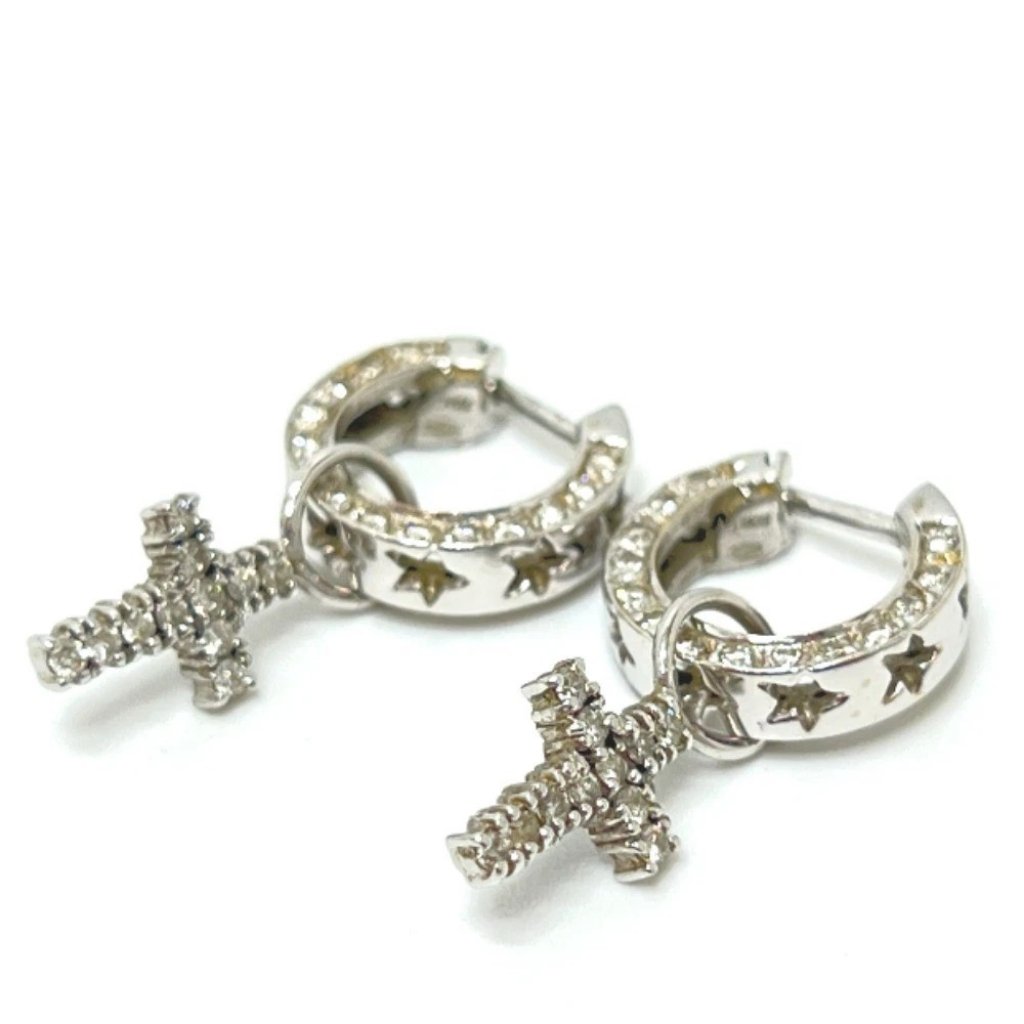 Jewelry K18wg Diamond Cross Loop K18 Pierce Pierce K18wg Silver